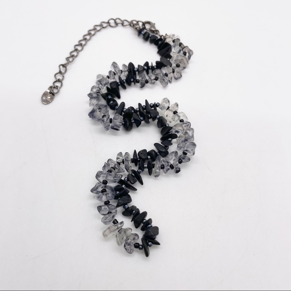 Vintage Faux Black Quartz and Clear Rock Style Chips Collar Statement Necklace